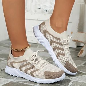 Robe chaussures femmes mode tricot colorblock sport léger lacets course tennis baskets décontracté bas haut marche