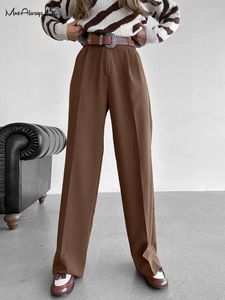 Pantaloni da donna Pantaloni eleganti da donna gambe larghe Pantaloni a vita alta pieghettati marroni vintage Cerniera da ufficio da donna Autunno Inverno 2023 Zip