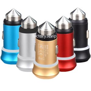 Mini 5V 3.1A Dual Usb Ports Hammer Safety Metal Alloy Led Car Charger chargers For iphone 12 13 14 15 Pro samsung s22 s23 huawei F1