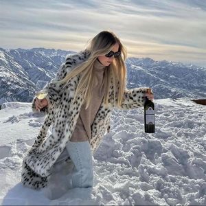 Women's Fur Women Leopard Faux Coat Long Belted Overcoats Ladies Stylish street mode fluffig jacka exklusiv vinter 2023