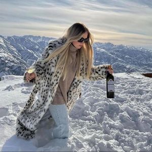 Women's Fur Women Leopard Faux Coat Long Belted Overcoats Ladies Stylish Street Fashion Fluffy Jacket Exclusive Winter 2023