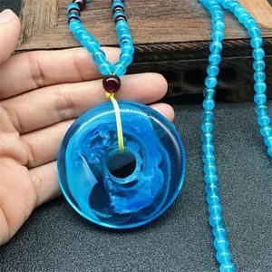 Pendant Necklaces Chinese Blue Beeswax Sweater Necklace Water Drop Flowers Gourd Leaves Amber Men Women Jewelry Chain