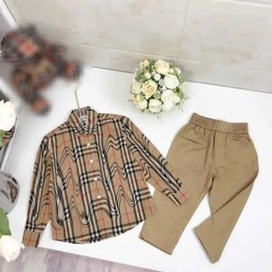 kids clothes baby designer fashion kids Tracksuits Long sleeved shirt set for boy Size 100-160 CM 2pcs Cross striped lapel shirt and pants