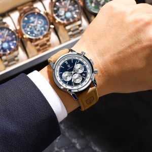 Poedagar Luxury Man Watch 고품질 방수 크로노 그래프 Luminous Men 's Wristwatch Leather Men Quartz 시계 캐주얼 시계