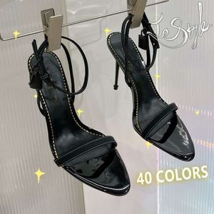 Tomford Heels 디자이너 신발 11cm 하이 드레스 신발 샌들 정품 가죽 슬라이드 우아한 여성의 섹시한 블랙 클래식 파티 웨딩 크기 35-42