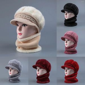 Berets Women's Knitted Warm Basin Hat Padded Cotton H Scarf Two Piece Set