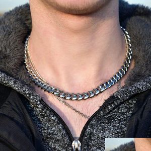 Chokers Hip Hop Cuban Link Choker łańcuch Naszyjka 35ADD5CM SIER KOLOR 14K BIAŁY ZŁOTA ZŁOTA DUŻY GRYBY Naszyjniki Bijoux Drop Gelive Dhusf