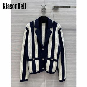 Sweaters 9.12 Klasonbell Patchwork Renk Kaşmir Twist Çizgili Çizgi Uzun Kollu Örgü Hırka Kadınlar