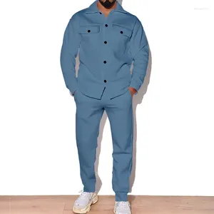 Tracksuits masculinos 2023 tamanho grande conjunto de moda homens outono botão para baixo camurça casual jaqueta calças 2 peças