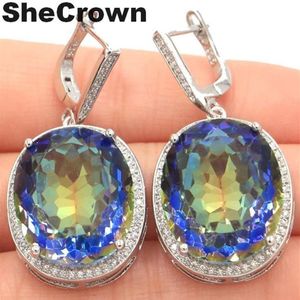 SheCrown Big Oval 22x18mm 17 5g Fire Rainbow Violet Mystic Topaz CZ Ladies 925 Silver Earrings 40x20mm 200923332D