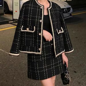 Two Piece Dress Women Fried Street Tweed Suit Spring Autumn Wool Jacket Skirt Female Fashion Loose Skirts TwoPiece Set 231218