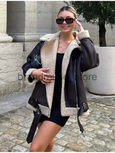 Kadın Ceketleri Kadın Vintage Sahte Kürk Deri Ceket Moda Yakası Fermuar Fleece Kıkıcı Çift Taraflı Ceket 2023 Kış Şık Bayanlar Sıcak Aşırı Giyim J231222