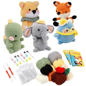 Sewing Fabric and Sewing KRABALL DIY Crochet Animal Kit With Hand Knitting Yarn Needles Plush Doll Easy for Starter Includes Enough Yarn