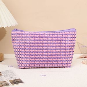 10pcs Cosmetic Bags Brief Plush Panelled Grid Large Capacity Protable Light Travel Storage Bag Mix Color