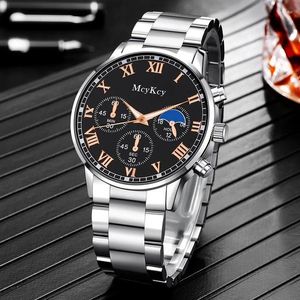 Relógios de pulso Mens Steel Strip Casual Fashion Watch Strap para presente dando luxo inoxidável elegante homens reloj