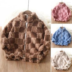 Jaquetas crianças casaco aconchegante xadrez crianças jaqueta de lã para outono inverno quente gola zíper meninos meninas criança outerwear sólido