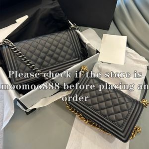 12a brandneue Spiegelqualität Designerin kleiner mittelschwerer Jungenflappen mit Stammbeutel Damen Lambskell Kaviar Taschen Luxushandtaschen Echtes Leder Geldbeutel Schwarzer Schulterkettenbox-Tasche