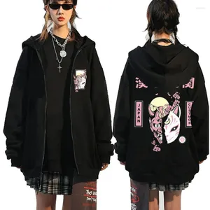 Erkek Hoodies Anime Sweatshirt Hannya Mask Fermuarı Hoodie Futuristic Kitsun Zip Up Ceket Sokak Güzergahı UNISEX MANGA