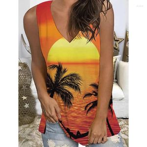 Kvinnors tankar Summer Hawaii Tank Topps Sea Beach 3D Print Fashion Y2K Overdimensionerad av axel ärmlös V-Neck Vest Woman Girl Clothing