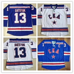 Tam dikişli 13 pavel datsyuk khl jersey cka st petersburg 17 ilya kovalchuk khl erkek nakış logoları hokey formaları beyaz mavi 20