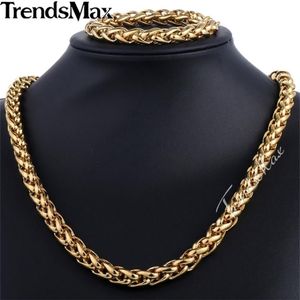 TrendsMax Brand Jewelry Set 9 5mm Gold-Color Whit Writed Link Stainless Steel Neckleace Bracelet Mens Mens Mass