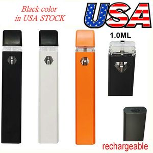 USA Stock Disponible Vape Pen E-Cigarette POD Tjock olja Tom 1 ml Pennor Uppladdningsbar 280mAh Batteris keramisk spole förångare svart D7 200 st/parti