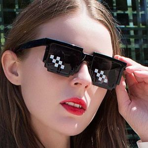 Sunglasses Retro Thug Life Glasses Deal With It Glasses Pixel Women Men Black Mosaic Sunglasses Funny Toy Mosaic Strip Sunglasses Trick ToyL231219