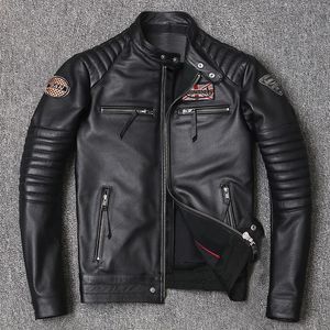 Мужские куртки Мотоциклетная куртка из натуральной кожи для мужчин Стильное байкерское тонкое весеннее пальто из воловьей кожи 231219