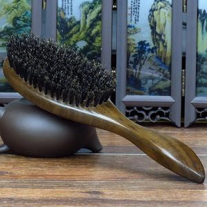 Hårborstar Natural Sandalwood Fine Comb Anti-Static Care Brush Head Natural Wild Boar Bristles Hair Brush Green Sandalwood Hair D50 231218