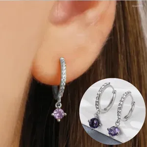 Hoop Earrings 1Pair Purple Cz Dangle Shiny Crystal Charm Tragus Jewelry Cartilage Birthstone