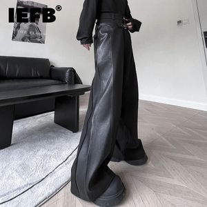 Herrbyxor iefb byxor Autumn Dark Casual Pu Leather Patchwork streetwear Loose Korean Style Trend Male Overalls 9C1956 231218