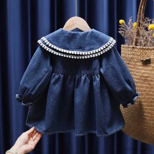 Abiti per ragazze 2023 Autumn Vintage Girls 'Long Maniche Denim Desate A-Line Childre