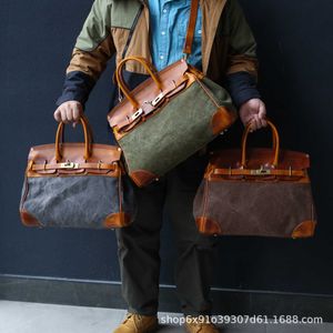 BK Genuine Handbag Medium Tote Bag 38cm Handmade Leather Canvas Hand One Shoulder for Travel Shoulder Bags