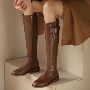 Boots Brown Long Women Knee High Thick Heel Platform Boats Autumn Winter Side Zip Fashion Knight Botas Mujer Chelsea Shoes 231218