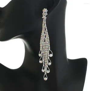 Dangle Earrings Women's Fashion Jewelry Shiny Colorful Rhinestone Tassel Evening Dress Temperament E769