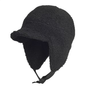 Trapper chapéus de lã ao ar livre inverno quente com viseira à prova de vento earflap crânio boné caça chapéu esqui 231219