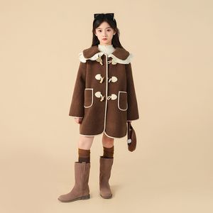 Girls New Autumn and Winter Cashmere Lamb Wool Fashion Coat Little Girl Coffee Color Clothes Children's Coat