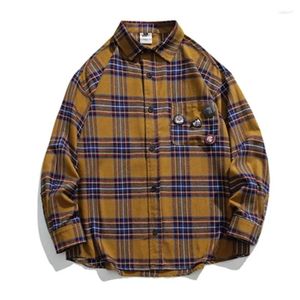 Camisas casuais masculinas camisa xadrez de flanela de manga comprida Roupa de designer de crachá de manga longa Campo de grandes dimensões
