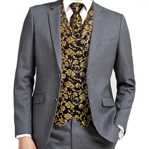 Herrenwesten Hi-Tie Jacquard Seide Herren Weste Krawatte Einstecktuch Manschettenknöpfe Set Weste ärmellose Jacke Krawatte für Männer Gold Blau Rot Grün Schwarz XL