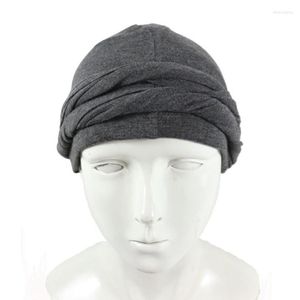Berets Men Turban HeadWrap HaloTurban Durag Comfy Chemo Hat Satin Lined HeadScarf Muslim Hijab272G