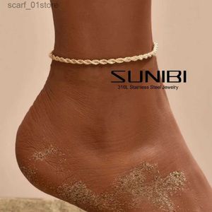 Ножные браслеты SUNIBI, браслет из нержавеющей стали 316L для женщин, золотой цвет, 4 мм, ic, цепочка для ножного браслета, аксессуары, оптовая продажа, дропшиппингL231219
