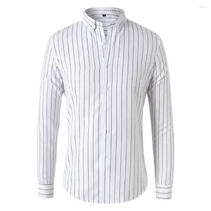 Camicie eleganti da uomo Camicia casual con risvolto per uomo Camicetta a righe con maniche lunghe Abbottonatura adatta a varie stagioni Taglie M 3XL