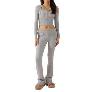 Calças femininas de duas peças casual malha sweatsuits mulheres camisola treino 2024 roupas de inverno com capuz colheita tops e jogger conjuntos de correspondência