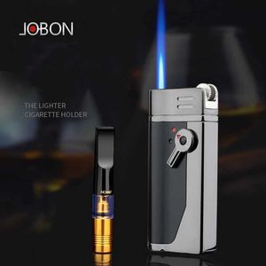 Jobon Metal Windproof Blue Flame Direkt slipning Hjul ingen gasändare utomhus turbinfackla cigarrpremium Men presentuppsättning