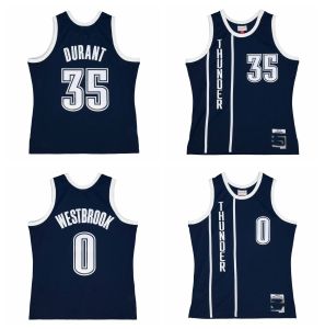 Kevin Durant OKC Thunders Basketball Jersey 2015-16 Oklahomas City Russell Westbrook Mitchell 및 Ness 후퇴 블루 크기 S-XXXL