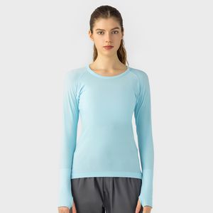 Lu mulheres yoga camisas de manga longa esportes colheita topo outfit feminino ll tripulação pescoço alta elástica fitness treino moda camisetas topos d19083