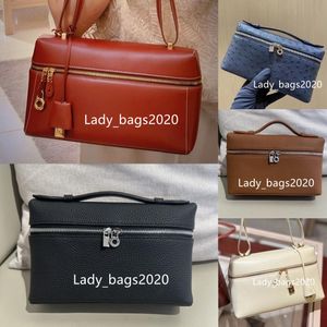 Loro Bag L19 Öğle Yemeği Kutusu Çantaları LP27 Kadın Tasarımcı Makyaj Çantası Laege Orijinal Deri Çantalar Tuval Devekuşu Strikatlı Çanta İki Yol L27 Omuz Crossbody Gazet