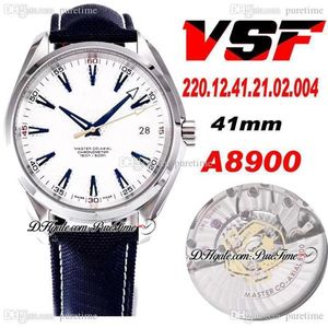 VSF Aqua Terra 150M Ryder Cup 41 5mm CAL A8500 Automatic Mens Watch Two Tone Yellow Gold Golf White Dial Blue Stick Nylon 220 12 43155