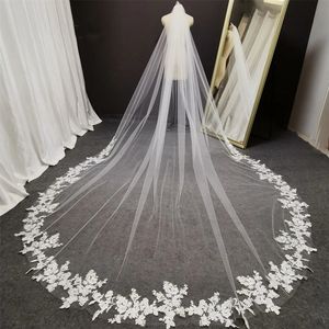 Gioielli per capelli da sposa Velo lungo in pizzo Ricamo 3D Fiore Bianco Cattedrale Stile Pettine da sposa Accessori Copricapo 231219