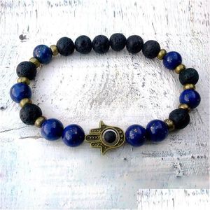 Beaded Sn0295 Fashion Design Jewelry Lapis Lazi Hamsa Bracelet Lava And Man Good Luck Bracelet282F Drop Delivery Jewelry Bracelets Dhzpr